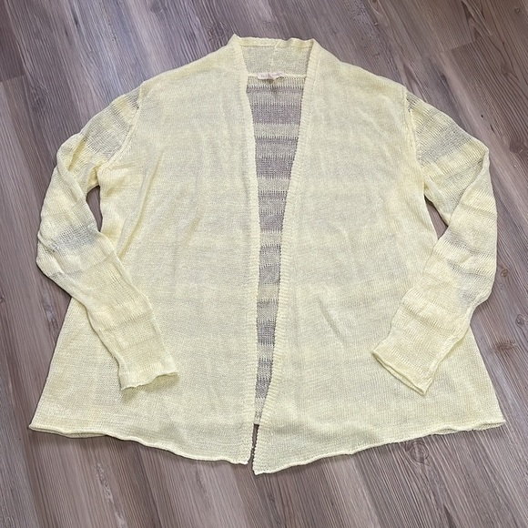 Eileen Fisher Straight Linen Open Cardigan Daisy Pale yellow Loose weave Size M - Picture 3 of 12